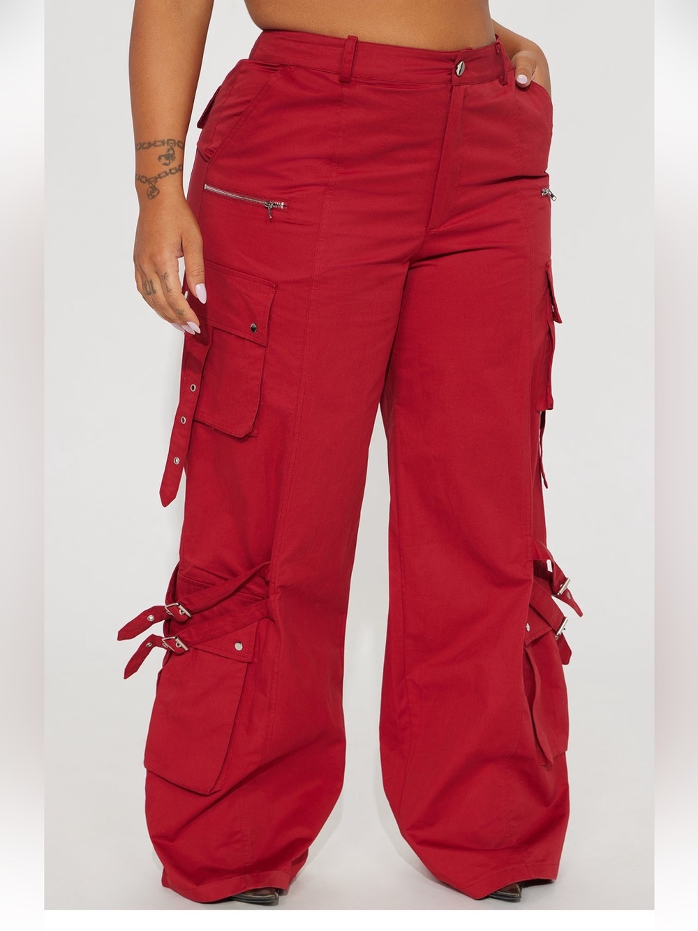Cargo Wide-Leg Pants in Deep Red